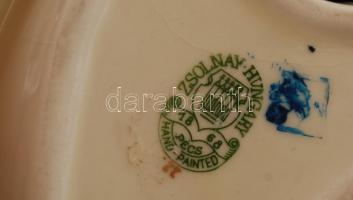 Zsolnay búzavirágmintás porcelán hamutartó, kézzel festett, jelzett, máz alatti lepedésekkel, 11x9 c...