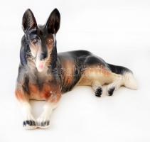 Porcelán német juhászkutya, kézzel festett, jelzett, hibátlan, 30x17 cm