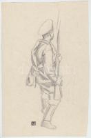Helbing Ferenc (1870-1958): Katona. Ceruza, papír, pecséttel jelzett, 27×18 cm