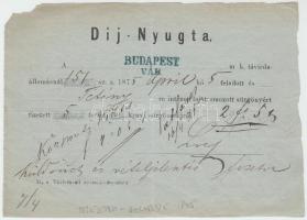 1875 Díj-Nyugta sürgönyért Budapest vár állomásról Tétényre, 12x16cm