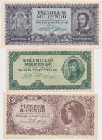 10db inflációs pengő bankjegy, közte 1945. 10.000.000P (2x) sorszámkövető T:I,I-,II