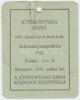 1937 Adómánymegváltási jegy, Jótékonyság napja, 9x7cm