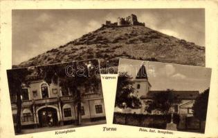 Torna, Turna nad Bodvou; várrom, községháza, Római Katolikus templom, kiadja Özv. Glancz Lipótné papírkereskedő / castle ruins, town hall, catholic church