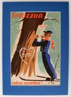 cca 1960 Totózzon - Sokat nyerhet! plakát paszpartuban, sérült, javított. 23x16 cm.