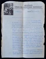 1914 Országos Izraelita Patronage Egyesület hivatalos levele gyermek elhelyezéssel kapcsolatban, kissé viseltes szélekkel, 29x22cm