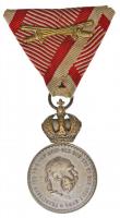 1916. "Ezüst Katonai Érdemérem a katonai érdemkereszt szalagján kardokkal" ezüstözött Br kitüntetés mellszalaggal T:2- Hungary 1916. "Silver Military Merit Medal on a war ribbon with swords" silver plated Br decoration with ribbon C:VF NMK 237.