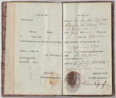 1848  Vándorló-Könyve, Wanderbuch, sok bejegyzéssel és viaszpecséttel,  kissé viseltes állapotban, p...