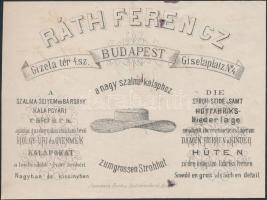 cca 1880 Ráth Ferencz kalapárus (Budapest V. ker.) reklámfeliratos számlája.