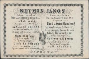 1870 Neymon János "Kék sashoz" címzett budapesti textilkereskedésének reklámfeliratos szám...