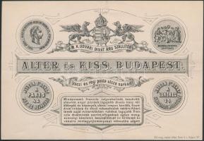 1878 Alter és Kiss budapesti m. k. udvari divatáru szállítók reklámfeliratos számlája.