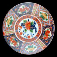 Kínai porcelán bonbonier, matricás, hibátlan, jelzett, d: 9,5 cm, m: 4,5 cm