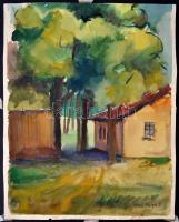 Ilosvai jelzéssel: Fák a ház mellett. Akvarell, papír, 40×31 cm