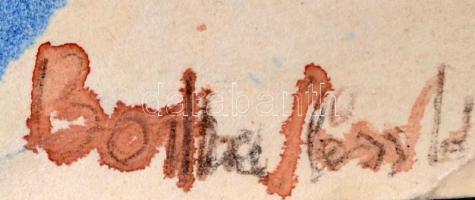 Olvashatatlan jelzéssel:Zöld-kék formák. Akvarell, papír, szakadással, 30×43 cm