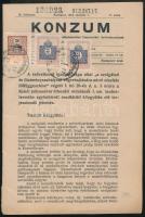 1912 Konzum a magyar királyi államvasutak alaklamazottai Fogyasztási Szövetkezetének Hivatalos Közlönye, okmánybélyegekkel, pp.:56, 23x15cm