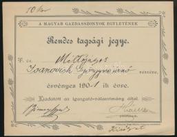 1901 A Magyar Gazdasszonyok Egyletének rendes tagsági jegye, 12x16cm