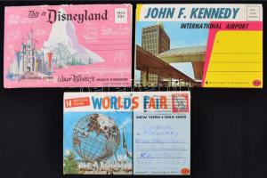 cca 1980 3 db Egyesült Államokbeli színes leporelló. New York világkiállítás, JFK repülőtér, Disneyland.