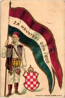 Za Hrvatski Domi Rod / Man in traditional dress with Croatian flag and coat of arms; Zakonom zasticeno No. 45376., Emb., litho (EK)