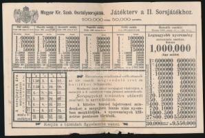 Budapest 1898. "II. Magyar Királyi Szabadalmazott Osztálysorsjáték" játékterve T:III szenn...