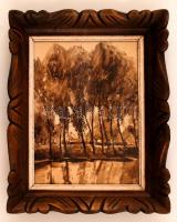 Granáv jelzéssel: Vízparti nyárfák. Akvarell, papír, hátoldalon jelzett, üvegezett keretben, 24x18 cm