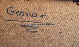 Granáv jelzéssel: Vízparti nyárfák. Akvarell, papír, hátoldalon jelzett, üvegezett keretben, 24x18 c...