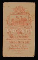 cca 1880 Gyermek a karosszékben, keményhátú kabinetfotó Geil József Losonczi műterméből, 11x6cm