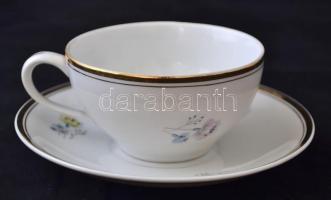 Hollóházi virág mintás teás készlet, jelzett, matricás, hibátlan, egy csészealj hiányzik