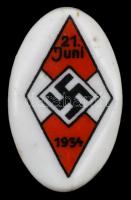 Német 3. Birodalom 1934. "1934. június 21" porcelán Hitlerjugend jelvény (28x17,5mm) T:2  German Third Reich 1934. "21. Juni 1934" porcelain Hitlerjugend badge (28x17,5mm) C:XF