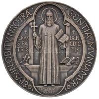 ~1880. "Szent Benedek-medál" jelzetlen Ag vallási érem (32,59g/45mm) T:2- erős ph., patina ~1880. "Saint Benedict Medal" Ag religious medal (32,59g/45mm) C:VF strong edge error, patina