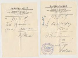 cca 1940 Majorossy Béla Thököly Gyógyszertára, Budapest,  recept boríték és 2db recept dr. Szalai Jenőtől, 8x12cm