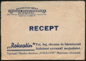 cca 1940 Majorossy Béla Thököly Gyógyszertára, Budapest,  recept boríték és 2db recept dr. Szalai Je...
