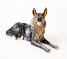 Hollóházi porcelán kutya, kézzel festett, jelzett, hibátlan, 20x11 cm