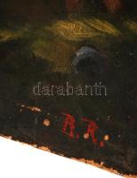 Bertalan Rózsa (1900-1987): Szabadban kötő nő. Olaj, vászon, sérült, 36×25 cm