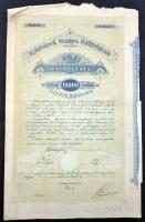 Budapest 1913. "Kisbirtokosok Országos Földhitelintézete" 5%-os záloglevele 10.000K-ról szelvényekkel, szárazpecséttel T:III széleken szakadások