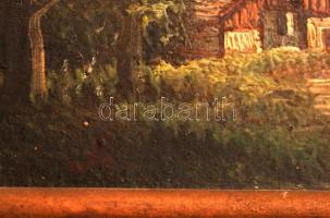 A jelzéssel: Alpesi ház. Olaj, falemez, antik keretben, 12×20 cm