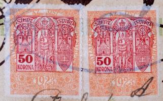 1924 Bizonyítvány fogtechnikus mesterségről, okmánybélyeggel (50 korona), 34x46cm