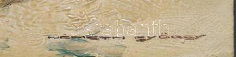 Németh György (1888-1962): Faluszéle, lovas kocsival. Olaj, falemez, jelzett,  12,5×17,5 cm