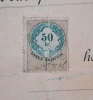 1874 Bizonyítvány kosárfonó mesterség elsajátításról, Budapest, okmánybélyeggel (50kr.), 42x45cm