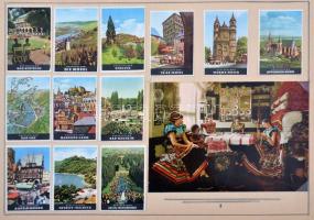 Dekoratív gyufacimke gyűjtemény spirálos vázlatfüzetben, képeslapokkal dekorálva