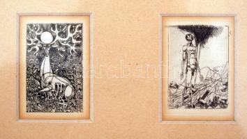 Kass János (1927-2010): 12 db mű. Különféle sokszorosított technika, papír, jelzett, üvegezett keret...