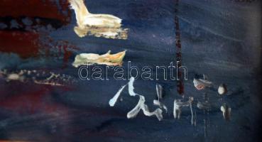 Bánfi jelzéssel: Balatoni kikötő vitorlásokkal. Olaj, karton, üvegezett keretben, 23×34 cm