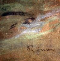 Rónai jelzéssel: Fagyos tengerpart. Vegyes technika, papír, üvegezett keretben, 38×48 cm