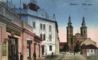 Miskolc, Deák utca, 'Cipészek árucsarnoka' és az 'Asztalosok árucsarnoka', M. kir. Állami Felső Kereskedelmi Iskola (EK)