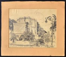 Márton Ferenc (1884-1940): A volt magyar művészház Rómában. Ceruza, papír, Jelzett. 25x21 cm paszpartuban.