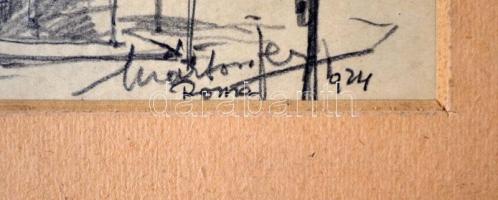 Márton Ferenc (1884-1940): A volt magyar művészház Rómában. Ceruza, papír, Jelzett. 25x21 cm paszpar...