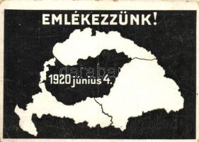 'Emlékezzünk! 1920 június 4.', kiadja a Magyar Nemzeti Szövetség / 'Remember 4th June 1920', Hungarian irredenta, map after the Treaty of Trianon (EB)