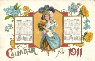 'Calendar for 1911'  / Greeting card with calendar, floral, golden decorated, litho, Emb. (EK)