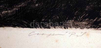 Csengeri Pál jelzéssel: Tóparti házak, rézkarc, papír, keretben, 24x29cm