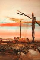 Tóth Rozália (1946-2015): Gémeskút. Olaj- gipsz, farost, jelzett, keretben, 50x100 cm