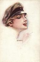 Cigarette smoking lady in German soldier hat, PFB No. 3796/4, s: Usabal (EK)