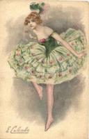 Ballet dancer, Italian Art postcard, Visto Revisione Stampa No. 478., s: E. Colombo (fa)